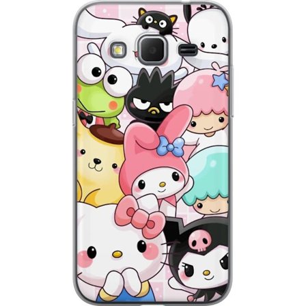 Kompatibelt Mobildeksel til Samsung Galaxy Core Prime Tett mønster av søte figurer med store øyne i ulike farger og uttrykk med LABUBU-tekst