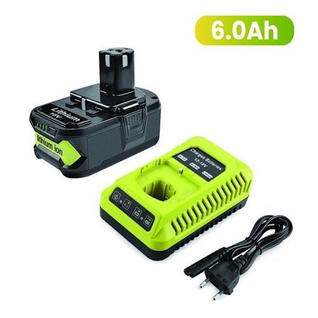 6,0Ah batteri med oplader kompatibel Ryobi One RB18L50 Lithium-ion P108