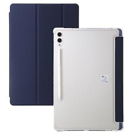 3-Facks Skyddande Akryl Läderfodral för Samsung Galaxy Tab S9 Ultra/S8 Ultra (Mörkblå)