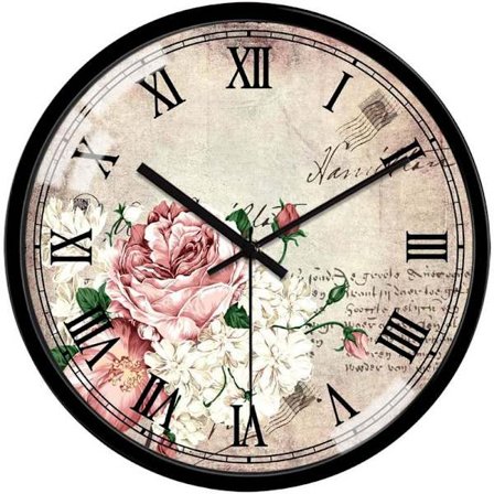 Glasblomster Vægur Stille Ikke-Tickende Vægur Vintage Romerske Tal Glas Dekorativ Rund Vægur 12 Tommer