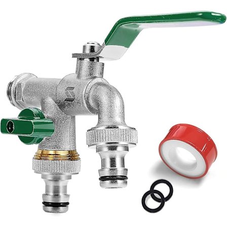 Havevandhane, Dobbelt Udløb Hane 1/2 Tommer, Fremstillet Af Messing, Rust Og Frostsikker, Med 2x 3/4 Tommer Udløb, 1x Rulleforseglingstape, Dobbelt 