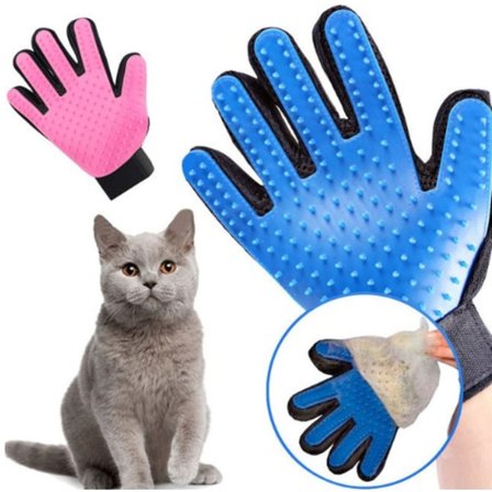 Børstehandske - Hund/Kat - Højre hånd - Silikonebørste - Pink