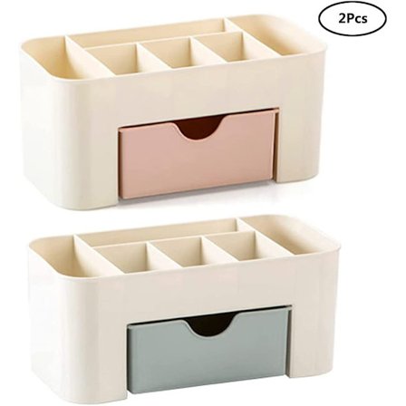 Pink, blå - 2-delt makeup-arrangør, makeup-etui, makeup-opbevaring