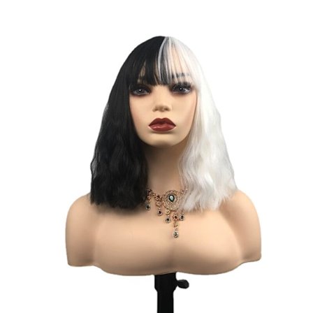 Peruk dam cos Svart och vit häxa Cruella högtemperatursilke