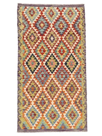 Kelim Afghan Old Stil Teppich Handgewebt 100X188 Dunkelrot/Orange Afghanistan