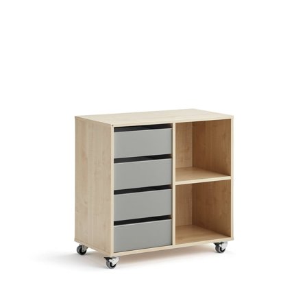 Student storage CASPER, 4 drawers, 2 compartments, birch, grey