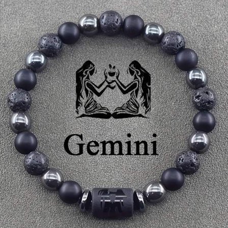 1 stk. Naturlig Sten Perle Zodiac Armbånd 12 Astrologiske Tegn