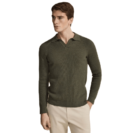 John Henric Cotton Rib Knitted Ls Polo Sweater (sandro) Necessärer Herr Grön XXL