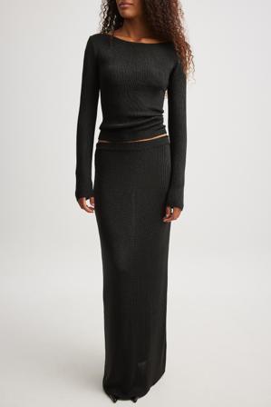 NA-KD Jupe longue en maille effet métallisé - Sets De Fête Pour Le Nouvel An - Noir - XX-Large