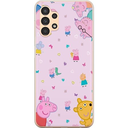 Kompatibel Mobilcover til Samsung Galaxy A13 Peppa Gris med en baby i armene, morgris motiv i farverig og blød børneillustration med hjerter