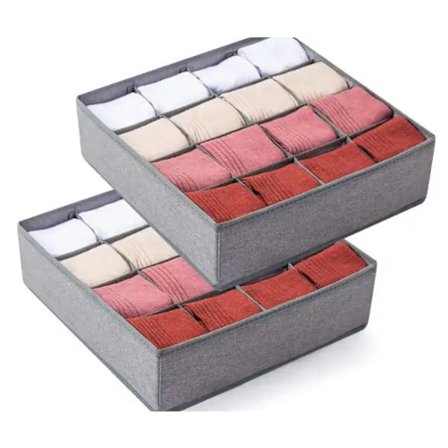 2 pak Sokker Undertøj Skuffe Organizer Divider, 24 Rum eller 16 Rum Sammenklappelig Skabs Organizer Opbevaringskasser til Tøj