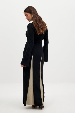 NA-KD x Zoe Liss - Strikket maxikjole - Langermet maxi kjoler - Svart - XS (EU 32)
