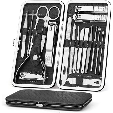 Manikyr Pedikyrsett, 19stk Negleklipper, Neglesaks, Hjem eller Tra