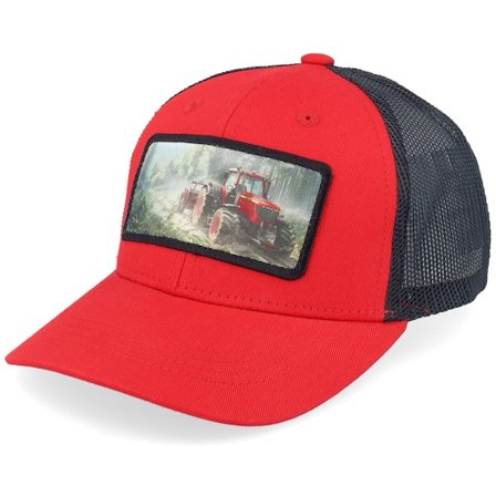Kiddo Cap - Rot trucker Cap - Kids Red Tractor Patch Red/Black Trucker @ Hatstore