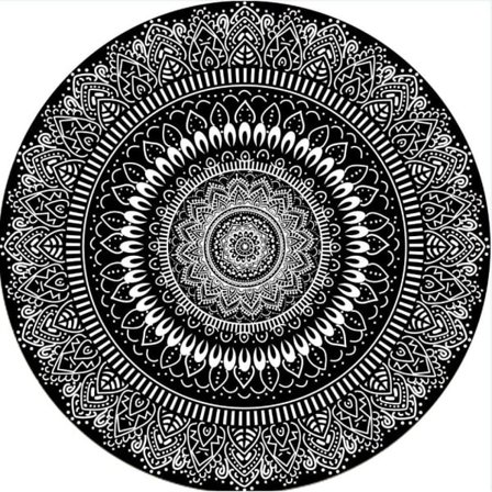 Rund Matta 100cm Svart Mandala Mjuk Badrumsmatta Halkskydd Tvättbar Accentmatta Fluffig Golvmatta för Entré Vardagsrum Sovrum Barnrum/NT/