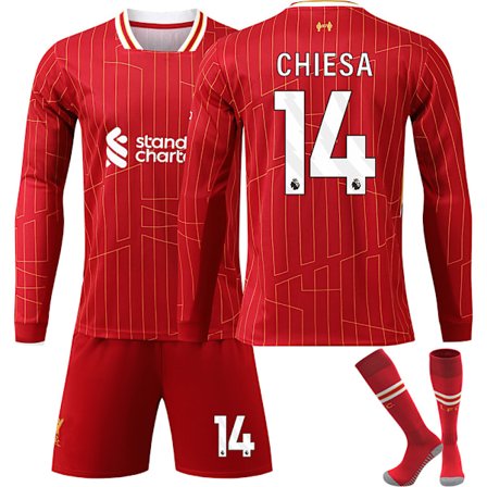 24-25 Liverpool Langermet Hjemmedrakt NO.14 CHIESA Trøyer Barn Voksen Fotballutstyr med Sokker