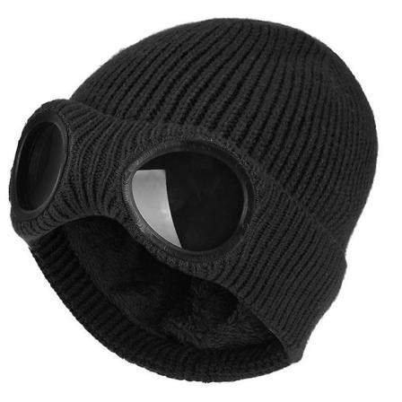 Sztxj Unisex Vinter Varm Strikket Ull Tykk Lue Briller Caps Svart