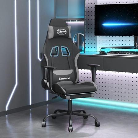 Vidaxl Gamingstol Med Fotstöd Och Massage Svart Och Ljusgrå Tyg Grå