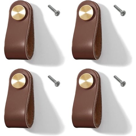 pieces - skaphåndtak - myke skaphåndtak i skinn - solide dørknotter - vintage retro skinn skuffehåndtak - enkelt hull - skaptilbehør