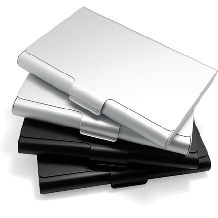 (Sort+Sølv) 4 stk. visitkortholdere, visitkortetui i aluminium, slankt visitkortetui i metal til ID-kort, kreditkort