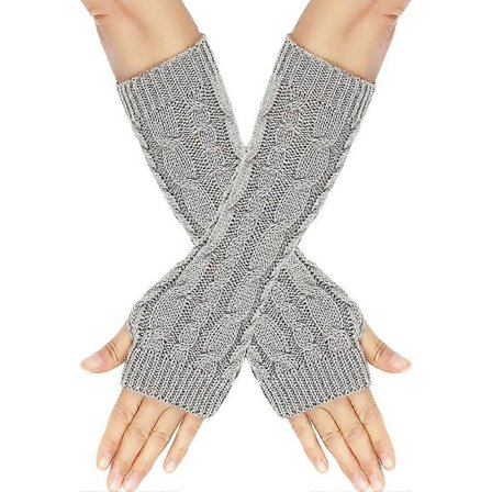 Armmudd Vintervärmare, Långa Fingerlösa Handskar Stickad Värmare | Mjuka Varma Stickade Långa Armvärmare Handskar för Kvinnor och Män Grå