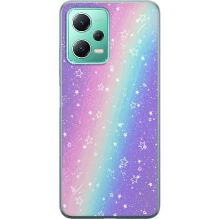 Kompatibel Mobilcover til Xiaomi Redmi Note 12 Rainbow-farvet pastelbaggrund med hvide stjerner og glitrende prikker i blød overgang