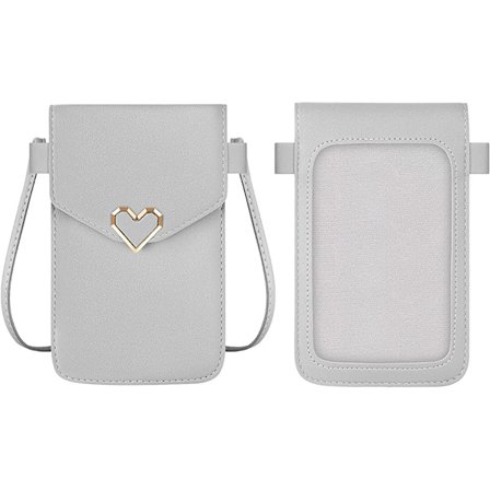 Lysegrå liten mobiltelefonveske for kvinner, miniveske over skulderen for kvinner
