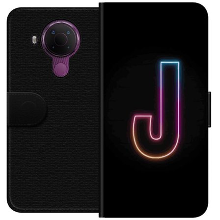 Kompatibel Tegnebogsetui til Nokia Nokia 5.4 Minimalistisk neonbogstav J i farveskiftende lys mod sort baggrund