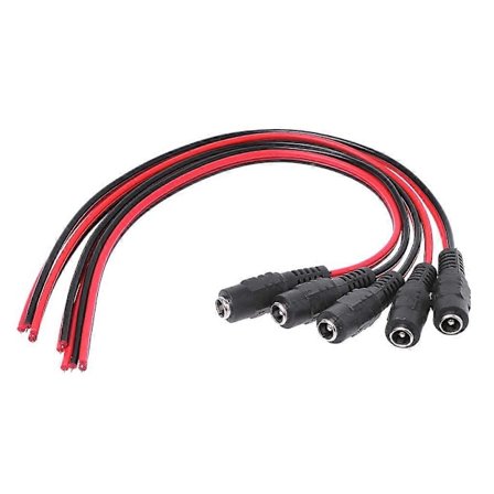 5 stk. 5,5x2,1 mm Hunn DC Strømplugg Kontakt CCTV PSU Pigtail Kabel Jack 12V