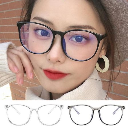 Ylisuuret pyöreät sarvikehyksiset silmälasit kirkkailla linsseillä, soikea kehys, sinisen valon ja silmien rasituksen vastainen, yhteensopiva