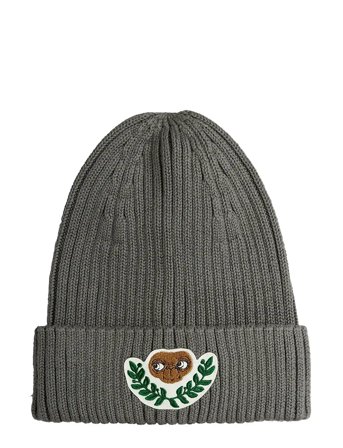 Mini Rodini E.t Patch Knitted Rib Fold Up Hat - Grey - 52/54