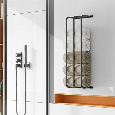 Veggholder for sammenrullede håndklær i stål