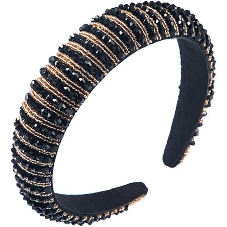 1 st Hårband Mode Vadderade Hårband Pärlstav Kristall Juvelprydda Glittriga Hårband Svart Bling Hårbygel
