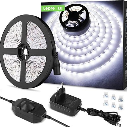 5M LED 1200LM Cool White Dimbar, 12V 6000K 300LEDs 2835, Selvklæbende LED-strimmel