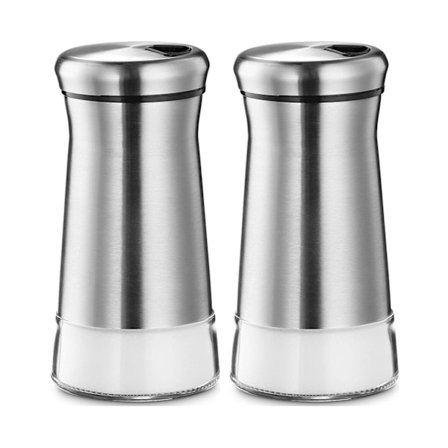 Salt og peber shakers - Sort & Sølv krydderi dispenser med hældehuller - Rustfrit stål og glas - Sæt med 2 flasker - Grøn