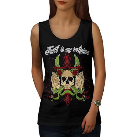 Faith My Religion Skull Kvinnor Blacktank Top | Wellcoda