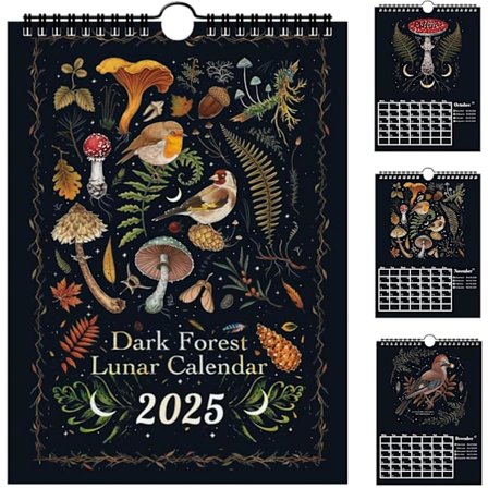 Mørk Skog Månekalender 2025, Illustrert Veggkalender for Planlegging (02)
