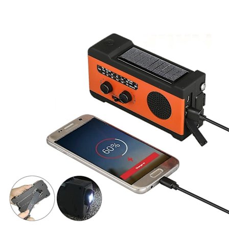 Nödläges sol AM/FM/NOAA väderradio larm ficklampa