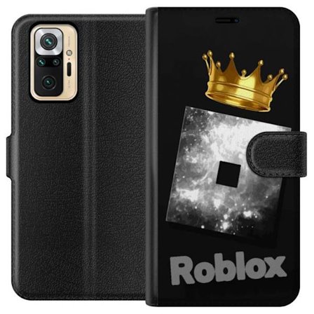 Kompatibelt Plånboksfodral till Xiaomi Xiaomi Redmi Note 10 Pro Minimalistisk svart och silverfärgad Roblox-symbol med gyllene krona och lyxig gamer