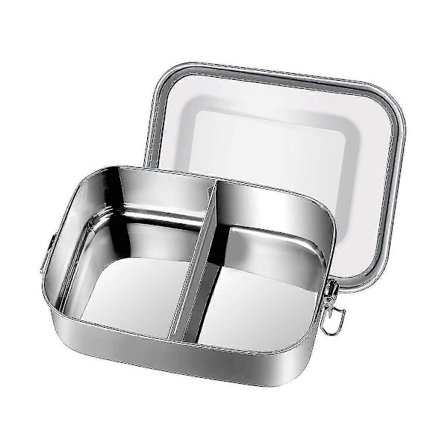 Madkasse i rustfrit stål, 1200 ml madkasse, lækagesikker med aftagelig rumdeler, madkasser