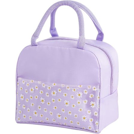 Isolerad Lunchväska för Kvinnor, Bärbar Vattentät Kylväska med Tusensköna Mönster Transparent Ficka, Lunchväska