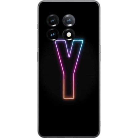 Kompatibel Mobilcover til OnePlus OnePlus 11R Minimalistisk neonbogstav Y i farveskiftende lys mod sort baggrund