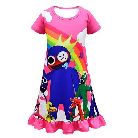 Barn Jenter Roblox Rainbow Friends Printed Pyjamas Pjs T-skjortekjole Uformell sommer volang nattkjole