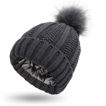 Talvinen neulottu pipo Naisten lämmin kudottu myssy sileällä sisäisellä suojahiusmallilla W Dark Gray