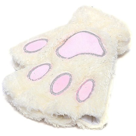 Dam Björn Plysch Katt Tass Klo Vante Vit Mjuk Vinter Fingerlösa Vantar Handskar Vit-HYJ