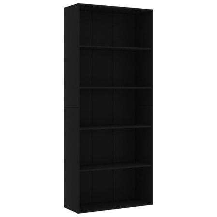 Vidaxl Bokhylla 5 Hyllor Svart 80x30x189 Cm Konstruerat Trä Svart