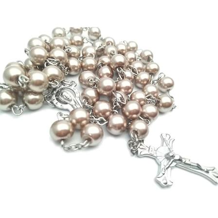 Religiös gåva - 8 mm radbandspärlor böne halsband för män och kvinnor light gold