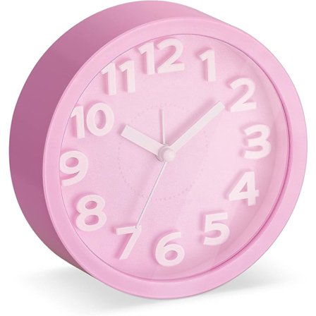 Rosa Analog Vækkeur - 4-3/4 " Sødt Batteridrevet Ur - Elektrisk Ur til Soveværelse, Børn