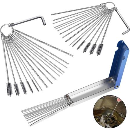 Forgasserdyse-rengjøringssett, 20 rengjøringsnåler, 10 børsteverktøy og 2 CRV-sekskantnøkler, for motorsykkel ATV-forgasserkarbdyse ren sveiser