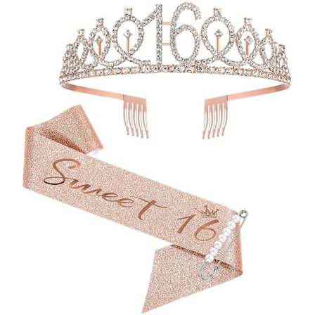 16th Birthday Sash And Tiara For Girls, Sweet Sixteen Birthday Sash Crown 16 & Fabulous Sash And Tiara